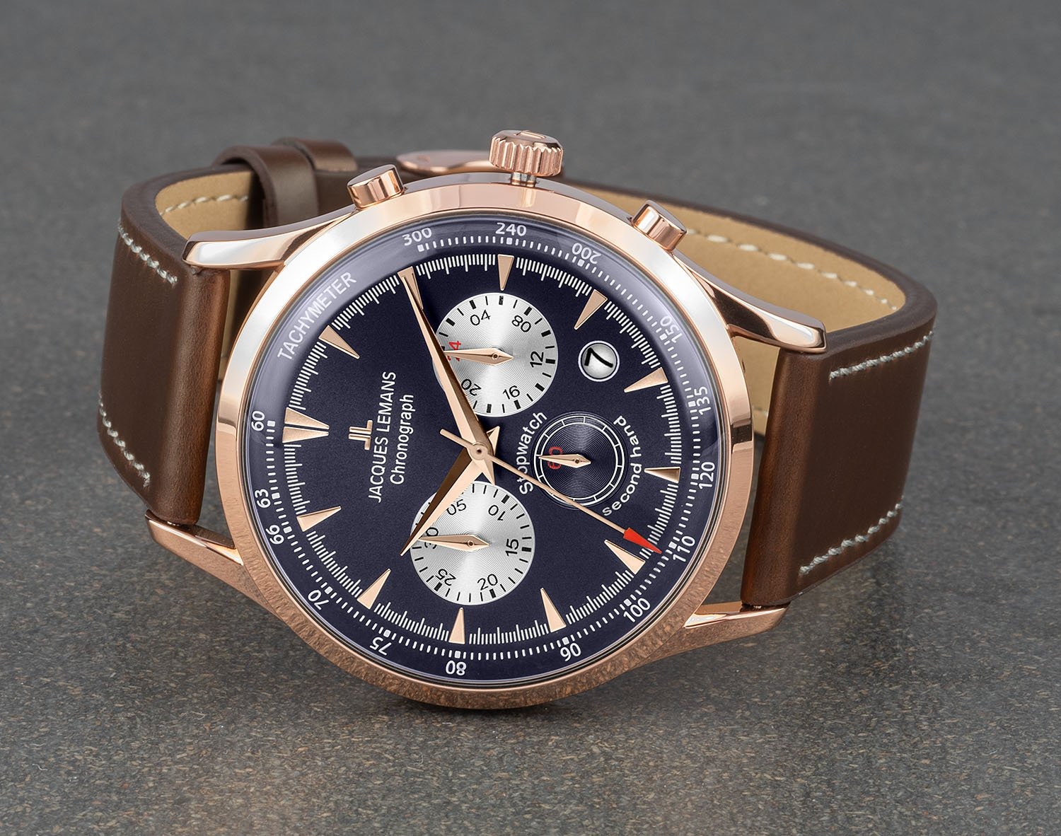 montre jacques lemans homme bracelet en cuir véritable marron cadran rond bleu etanche garantie 12 mois 1 2068g