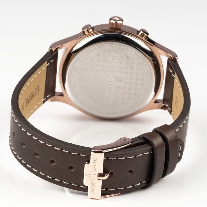 Montre Jacques Lemans Homme - Bracelet En Cuir Véritable Marron - Cadran Rond Bleu - Etanche - Garantie 12 mois - 1-2068G