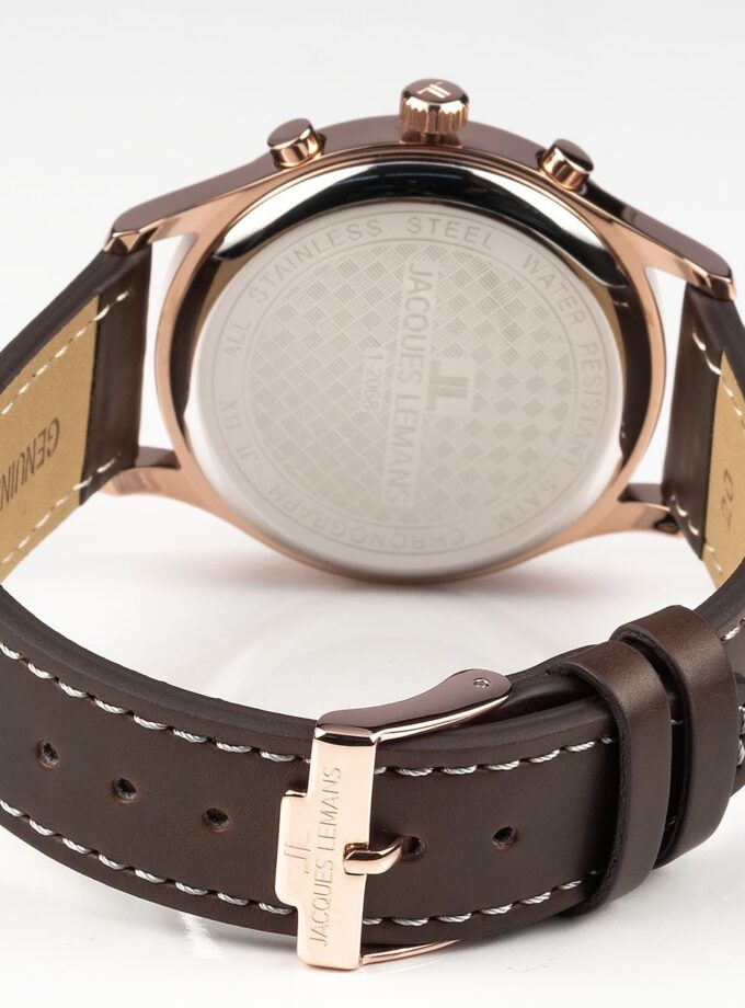 Montre Jacques Lemans Homme - Bracelet En Cuir Véritable Marron - Cadran Rond Bleu - Etanche - Garantie 12 mois - 1-2068G