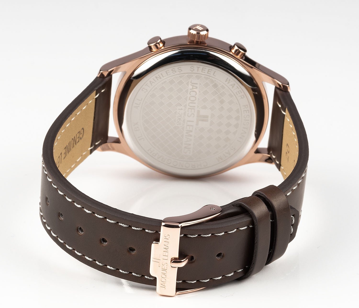 montre jacques lemans homme bracelet en cuir véritable marron cadran rond bleu etanche garantie 12 mois 1 2068g