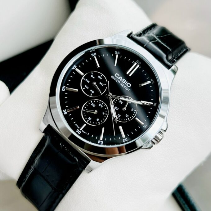 montre homme casio mtp v300l 1audf bracelet en cuir noir résistant à l'eau