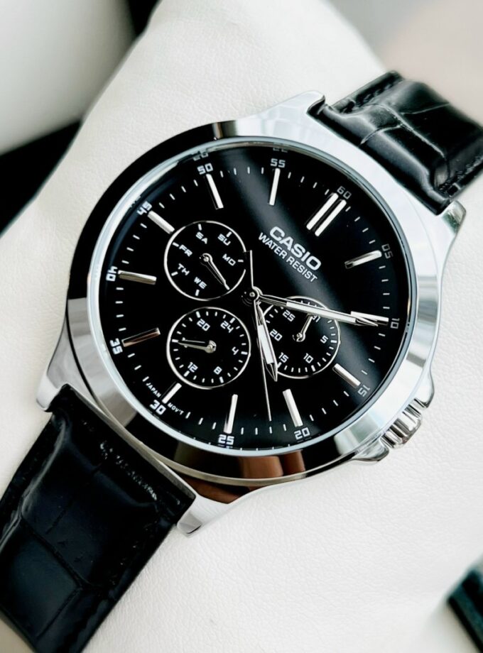 montre homme casio mtp v300l 1audf bracelet en cuir noir résistant à l'eau