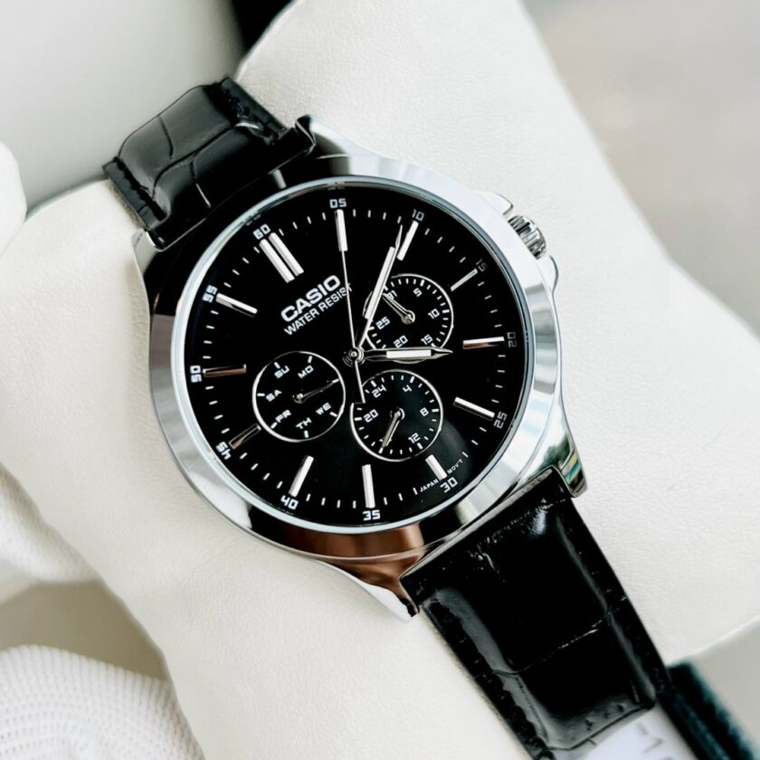 montre homme casio mtp v300l 1audf bracelet en cuir noir résistant à l'eau