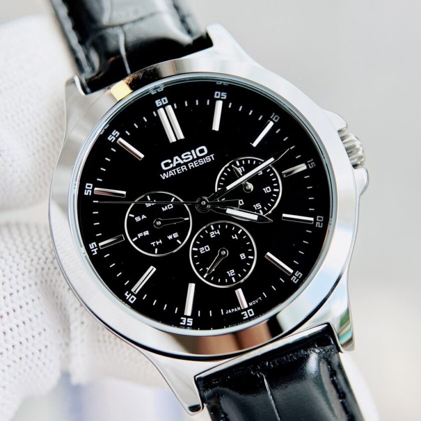 montre homme casio mtp v300l 1audf bracelet en cuir noir résistant à l'eau