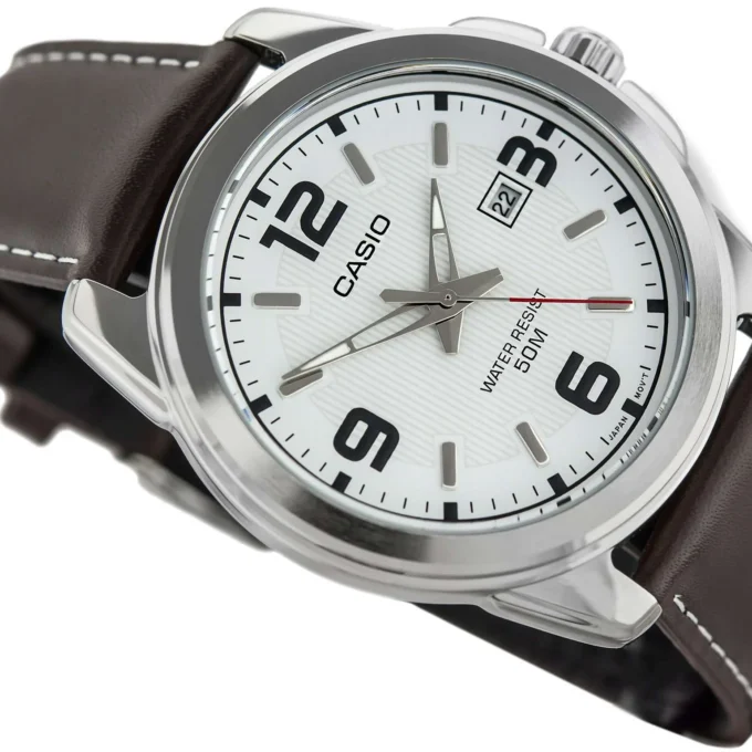 Montre Homme Casio - MTP-1314L-7AVDF - Bracelet en cuir marron - Affichage analogique - Résistant à l'eau