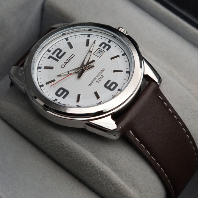 Montre Homme Casio - MTP-1314L-7AVDF - Bracelet en cuir marron - Affichage analogique - Résistant à l'eau