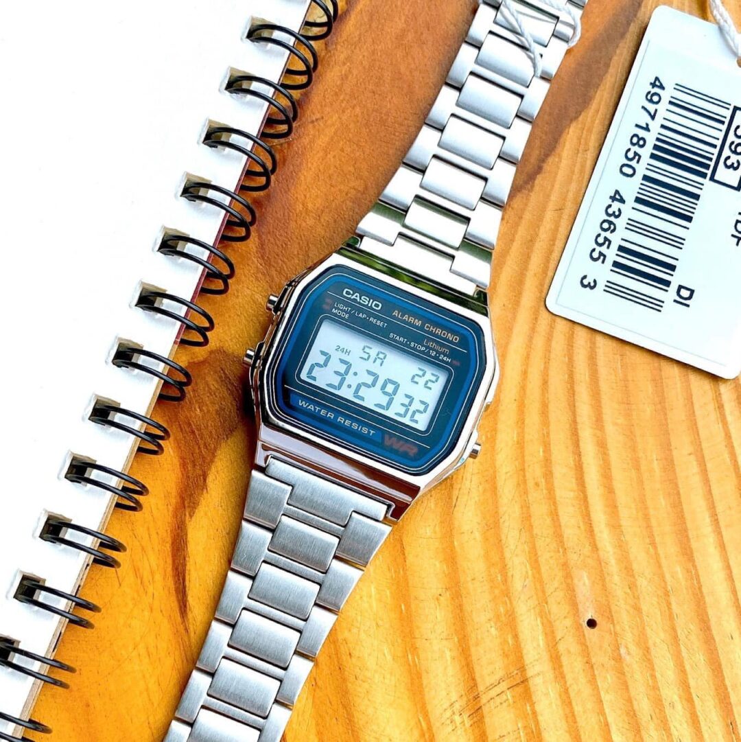 aiwatch_A158WA-1DF - Montre Casio Vintage Unisexe - A158WA-1DF Bracelet Gris En Acier Inoxydable -Résistante à l'eau - 12 Mois De Garantie