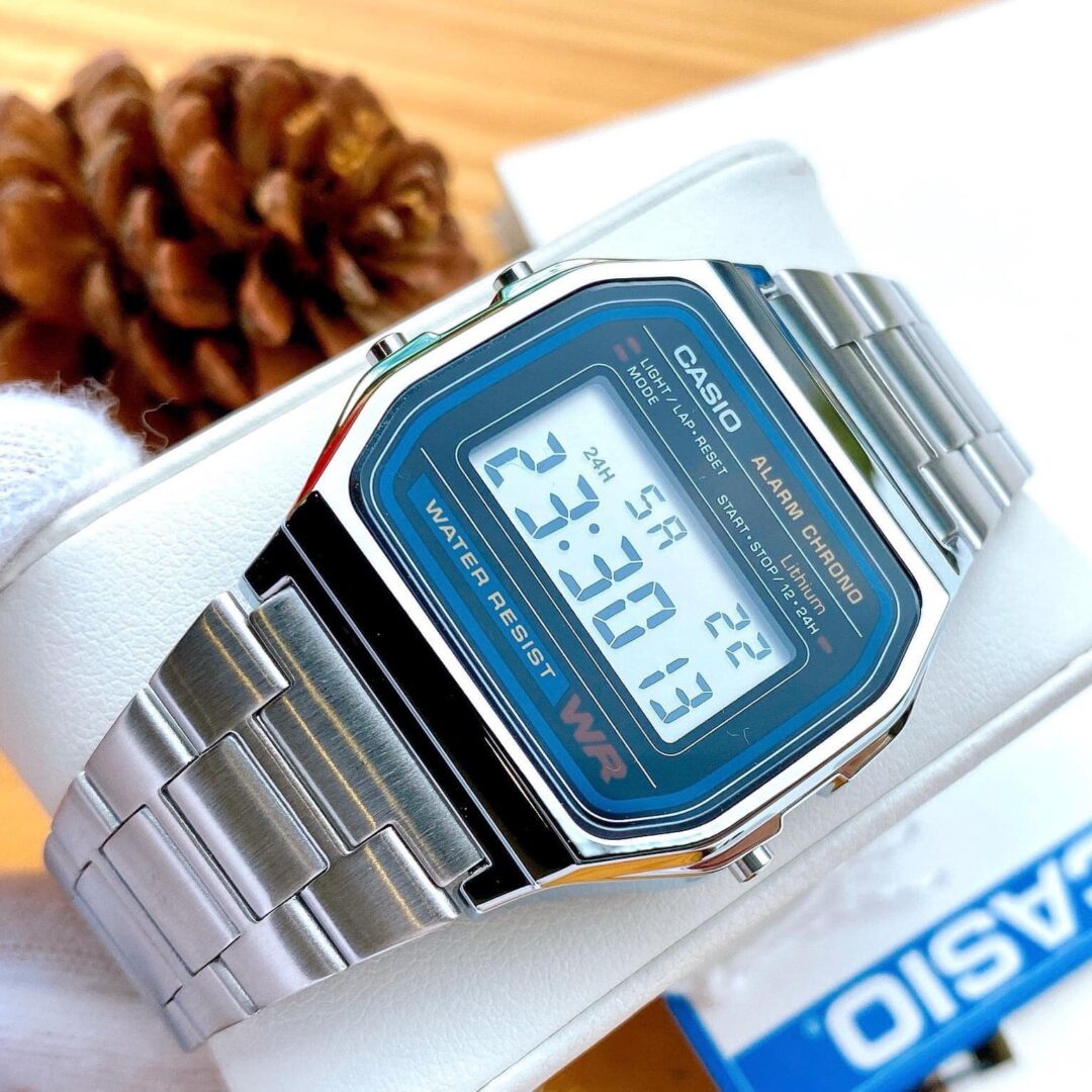 aiwatch_A158WA-1DF - Montre Casio Vintage Unisexe - A158WA-1DF Bracelet Gris En Acier Inoxydable -Résistante à l'eau - 12 Mois De Garantie