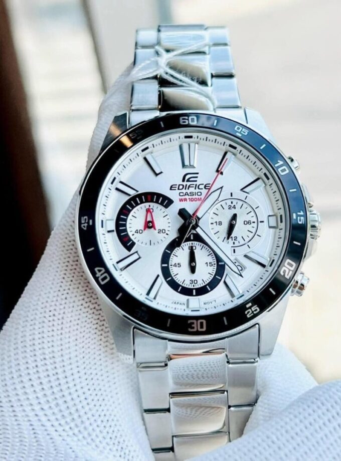 aiwatch_EFV-570D-7AVUDF - Montre CASIO Homme - EFV-570D-7AVUDF-Bracelet Gris En Acier Inoxydable - Cadran Blanc - 12 Mois De Garantie