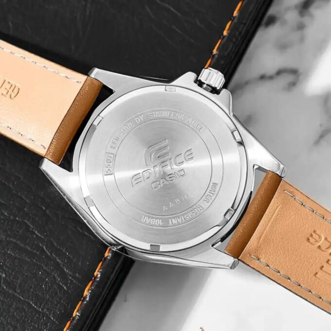 Montre CASIO Homme - Bracelet Marron En Cuir Véritable - Cadran Blanc - 12 Mois De Garantie - EFV-100L-7AVUDF