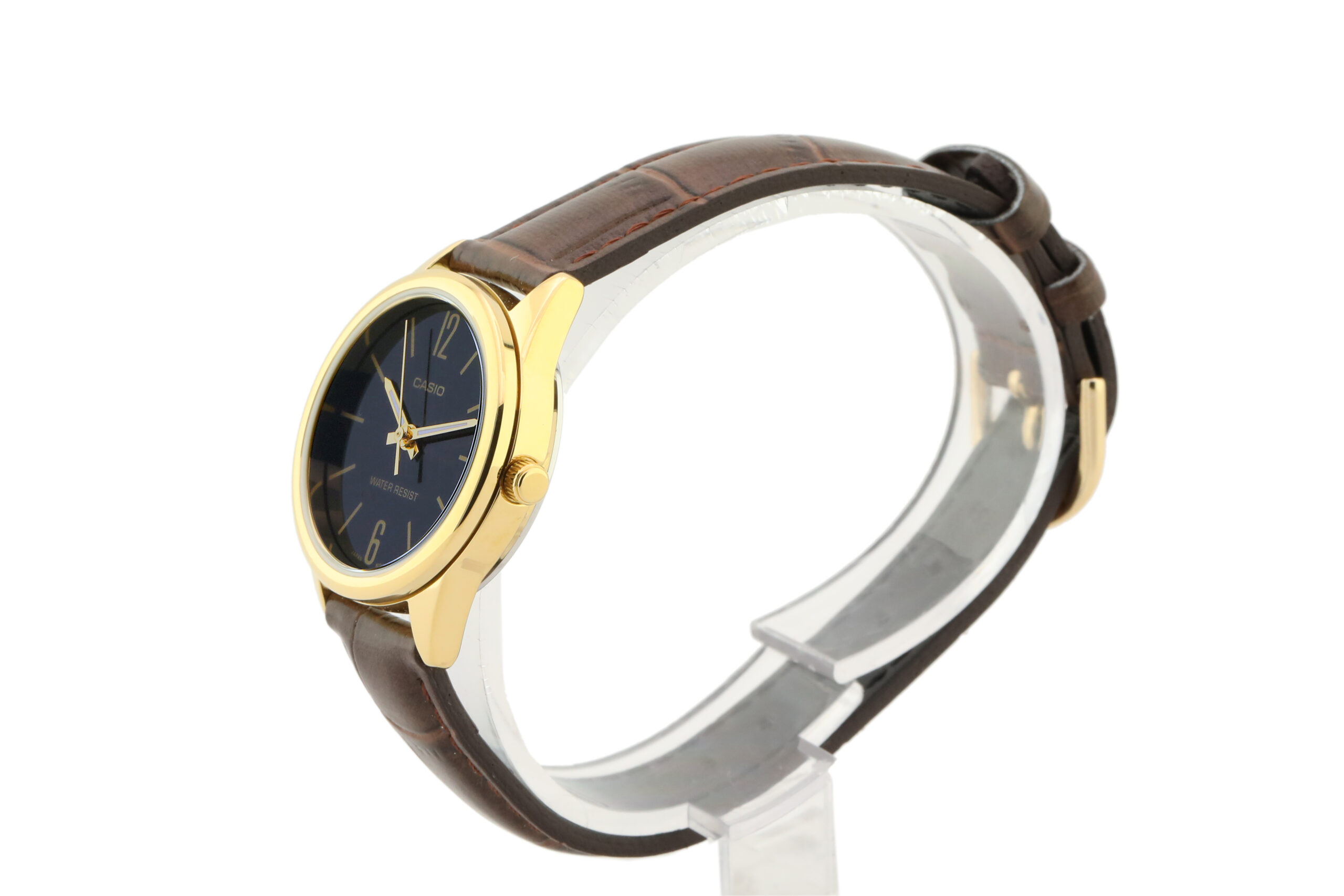 aiwatch_LTP-V005GL-1B2UDF - Montre CASIO Femme - LTP-V005GL-1B2UDF - Bracelet Marron En Cuir Véritable - Résistante à l'eau - 12 Mois De Garantie