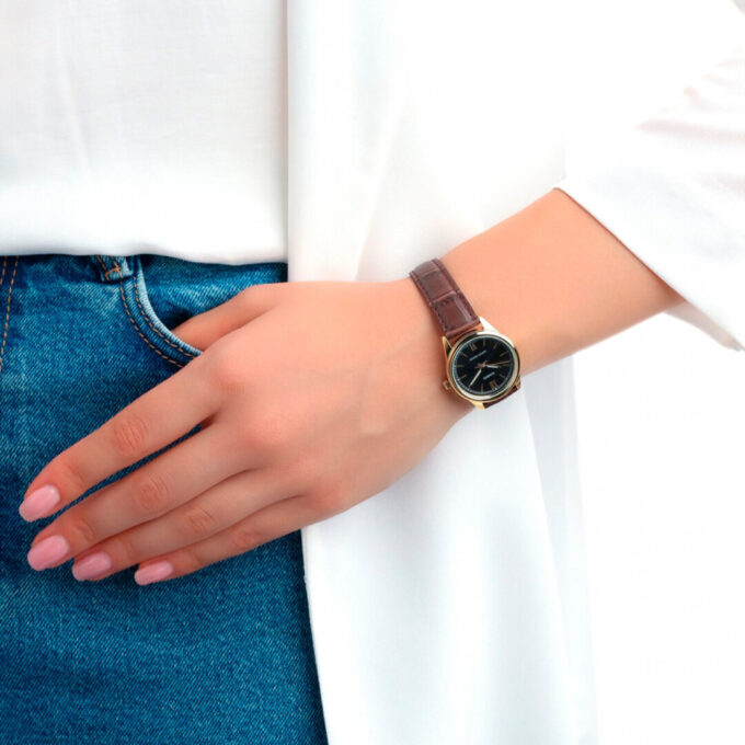 Montre CASIO Femme - LTP-V005GL-1B2UDF - Bracelet Marron En Cuir Véritable - Résistante à l'eau - 12 Mois De Garantie