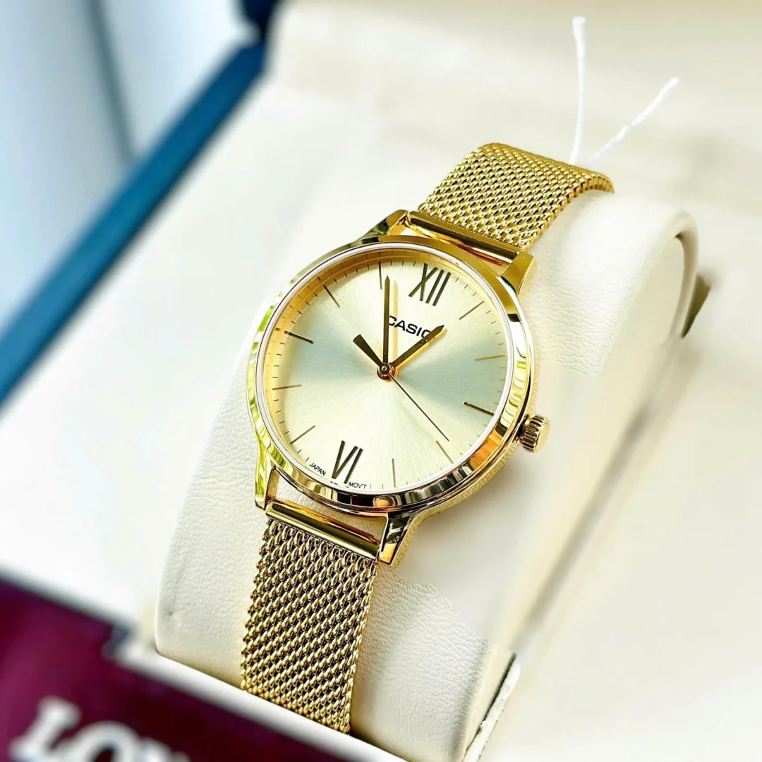 aiwatch_LTP-E157MG-9ADF - Montre CASIO Femme - Bracelet DoRée En Acier Inoxydable -Résistante à l'eau - 12 Mois De Garantie - LTP-E157MG-9ADF