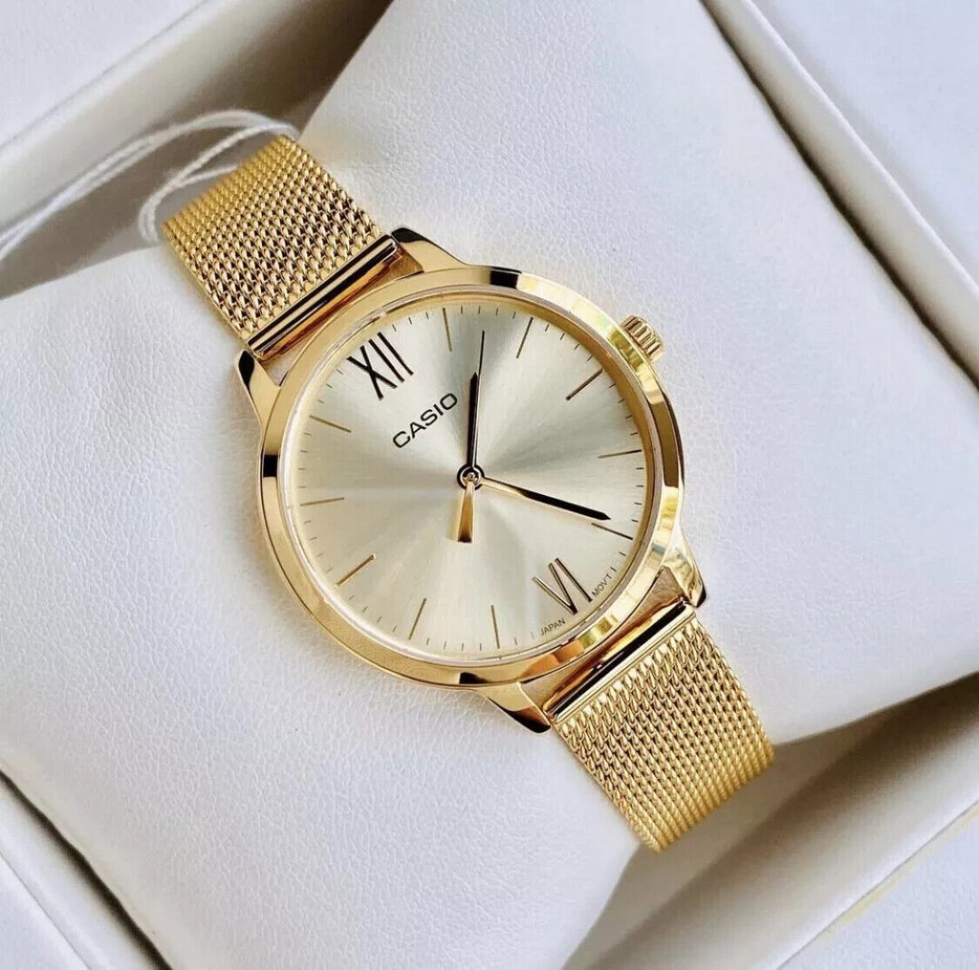 aiwatch_LTP-E157MG-9ADF - Montre CASIO Femme - Bracelet DoRée En Acier Inoxydable -Résistante à l'eau - 12 Mois De Garantie - LTP-E157MG-9ADF