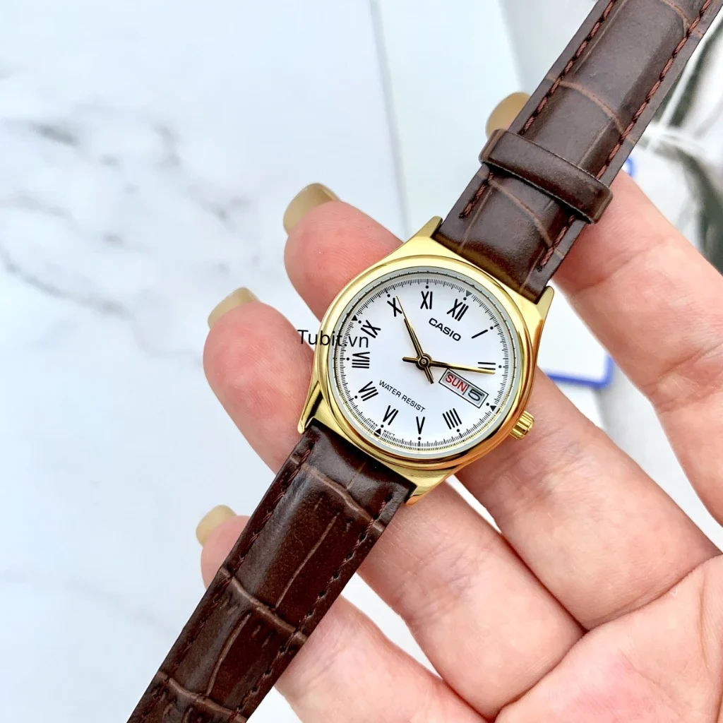 aiwatch_LTP-V006GL-7BUDF - Montre Femme Casio - LTP-V006GL-7BUDF - Bracelet en cuir marron - Résistant à l'eau