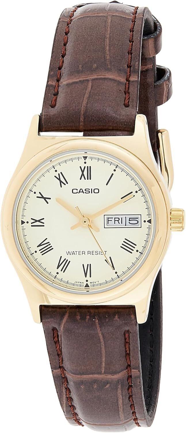 aiwatch_LTP-V006GL-7BUDF - Montre Femme Casio - LTP-V006GL-7BUDF - Bracelet en cuir marron - Résistant à l'eau