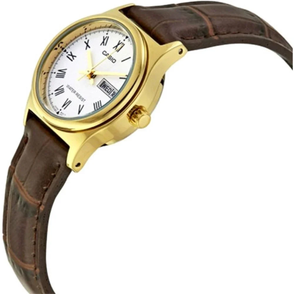 aiwatch_LTP-V006GL-7BUDF - Montre Femme Casio - LTP-V006GL-7BUDF - Bracelet en cuir marron - Résistant à l'eau