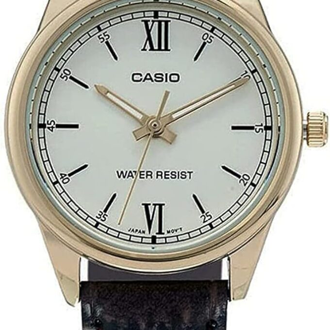 Montre Femme CASIO - LTP-V005GL-9BUDF - Bracelet Marron En Cuir Véritable - Cadran Jaune - 12 Mois De Garantie