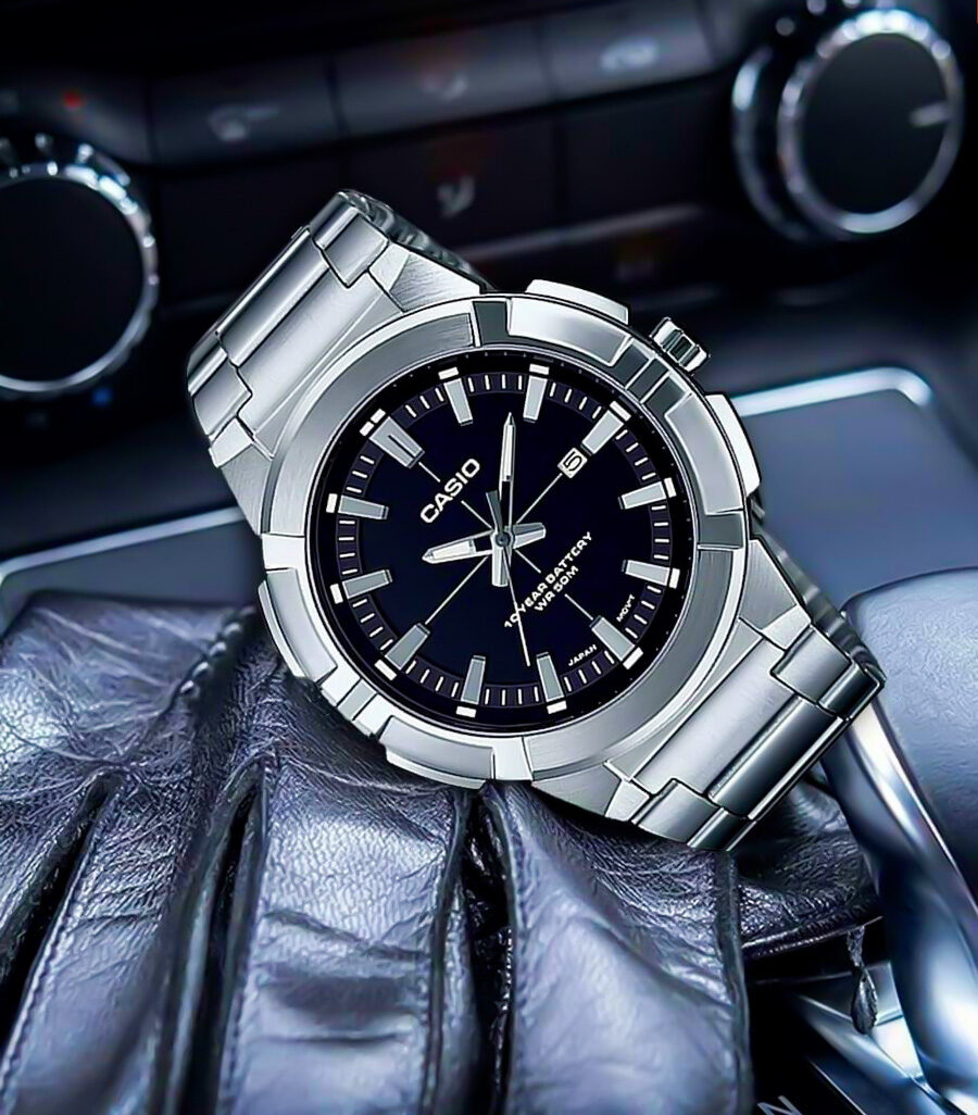 aiwatch_MTP-E172D-1AVDF - Montre CASIO Homme - Bracelet Gris En Acier Inoxydable - Résistante à l'eau - 12 Mois De Garantie - MTP-E172D-1AVDF