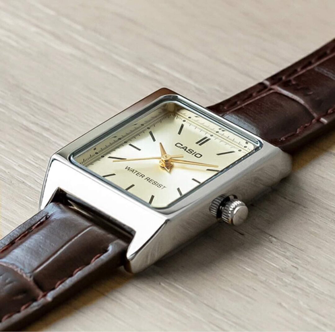 aiwatch_LTP-V007L-9EUDF - Montre CASIO Femme - Bracelet Marron En Cuir Véritable - Cadran Jaune - 12 Mois De Garantie - LTP-V007L-9EUDF