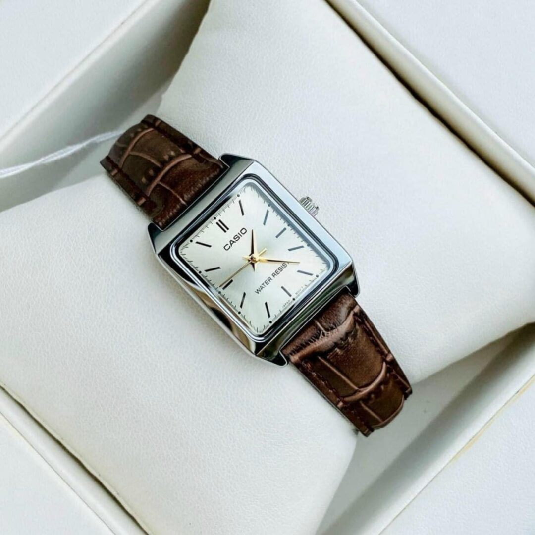 aiwatch_LTP-V007L-9EUDF - Montre CASIO Femme - Bracelet Marron En Cuir Véritable - Cadran Jaune - 12 Mois De Garantie - LTP-V007L-9EUDF