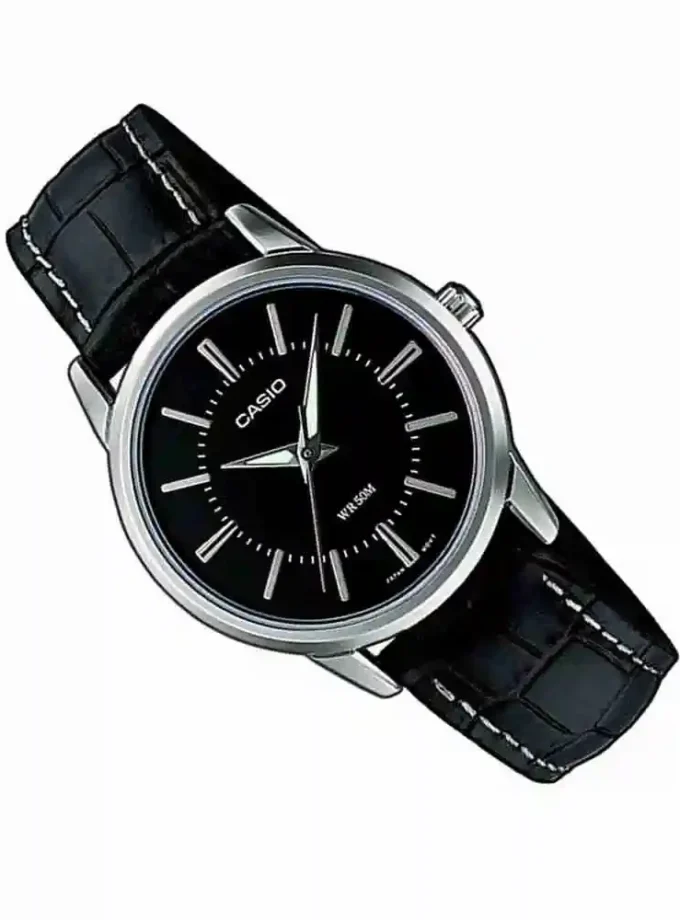 Montre CASIO Femme - Bracelet Noir En Cuir Véritable - Résistante à l'eau - 12 Mois De Garantie - LTP-1303L-1AVDF