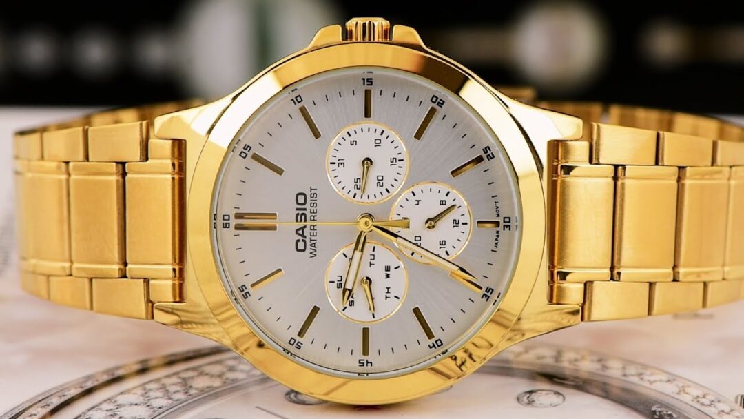 aiwatch_MTP-V300G-7AUDF - Montre CASIO Homme - Bracelet DoRée En Acier Inoxydable - Cadran Blanc - 12 Mois De Garantie - MTP-V300G-7AUDF