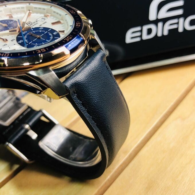 Bracelet-Montre Homme Casio Edifice - EFR-539L-7CVUDF - Bracelet Bleu En Cuir Véritable - Résistance à l'eau 10 ATM
