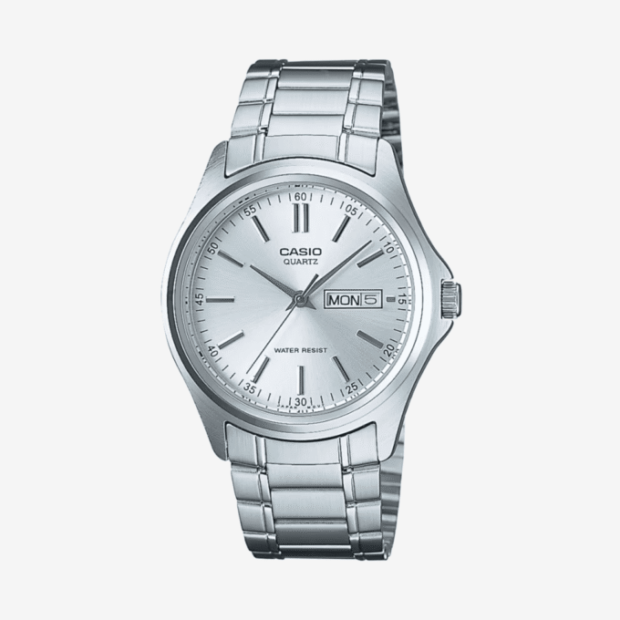 montre casio homme bracelet gris en acier inoxydable cadran blanc 12 mois de garantie mtp 1239d 7adf