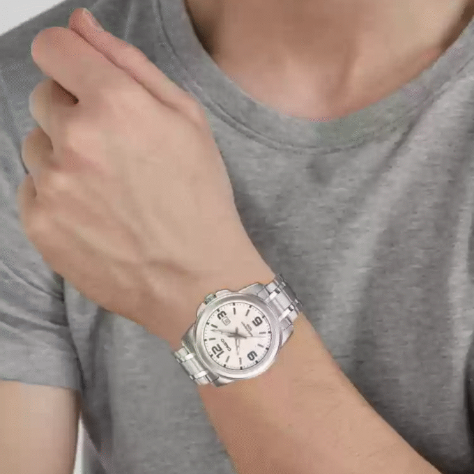 Montre CASIO Homme - MTP-1314D-7AVDF - Bracelet Gris En Acier Inoxydable - Cadran Blanc - 12 Mois De Garantie