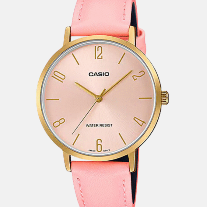 Montre CASIO Femme - LTP-VT01GL-4BUDF - Bracelet Rose En Cuir Véritable - Affichage analogique - Résistante à l'eau - 12 Mois De Garantie