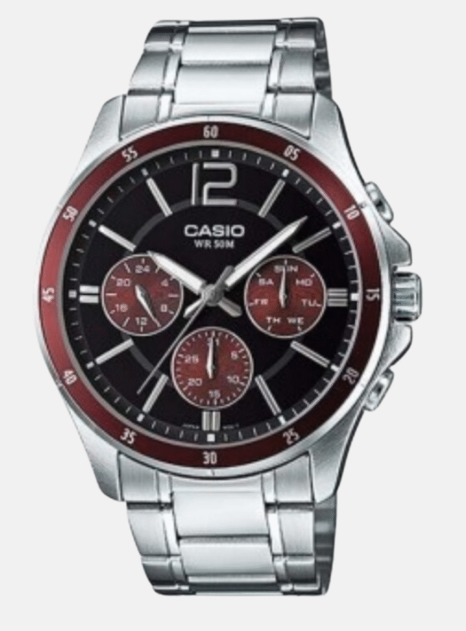 Montre CASIO Homme - MTP-1374D-5AVDF - Bracelet Gris En Acier Inoxydable - Résistante à l'eau - 12 Mois De Garantie