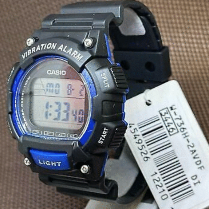 Montre CASIO Jeunesse - W-736H-2AVDF - Bracelet Noir En Résine - Boitier En Résine - Résistante à l'eau - 12 Mois De Garantie