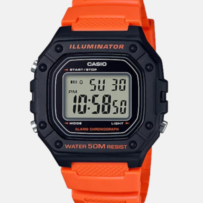 Montre CASIO Jeunesse - W-218H-4B2VDF - Bracelet Orange En Résine - Cadran Orange - Boitier En Resine - 12 Mois De Garantie