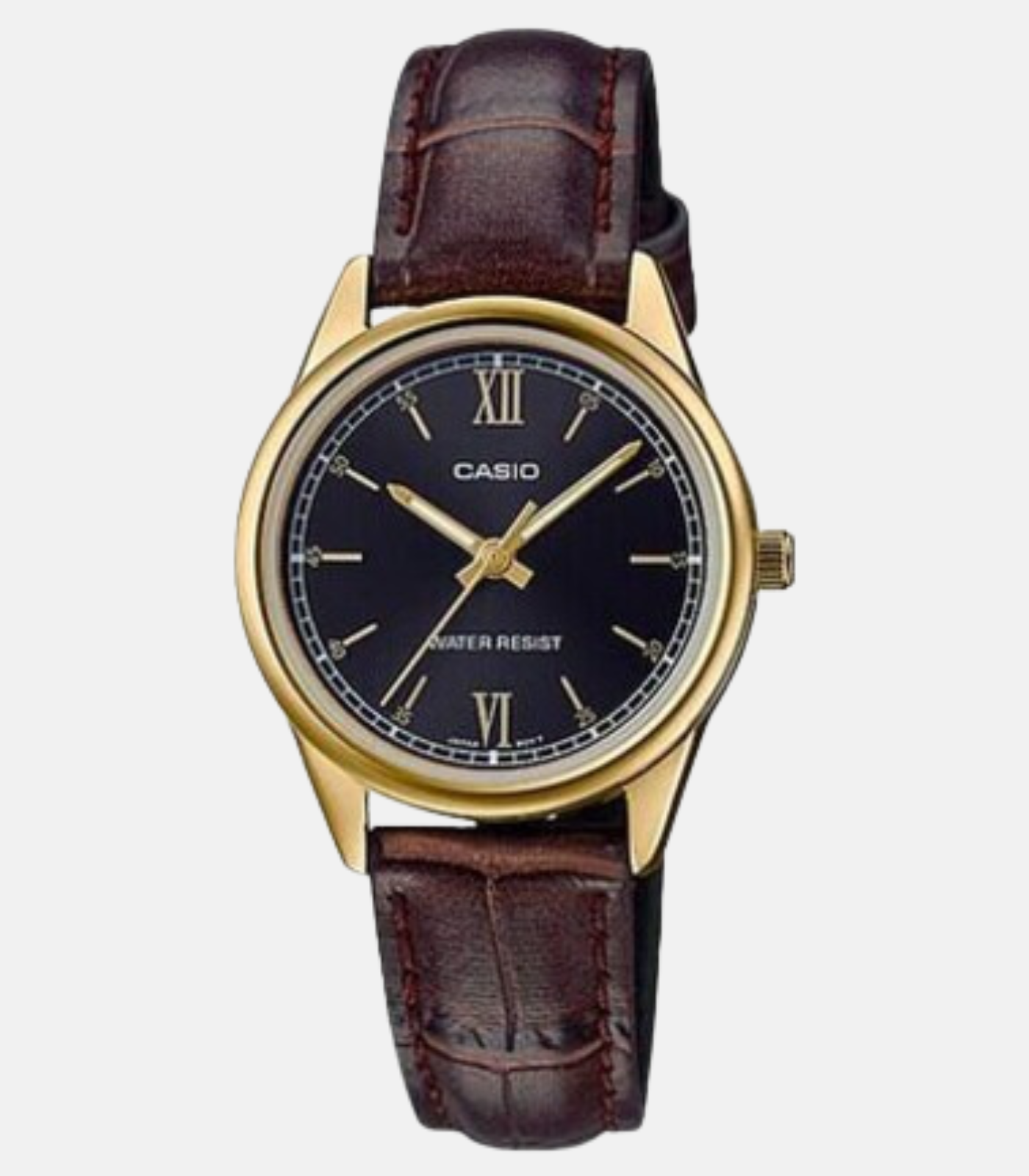 Montre CASIO Femme - LTP-V005GL-1B2UDF - Bracelet Marron En Cuir Véritable - Résistante à l'eau - 12 Mois De Garantie