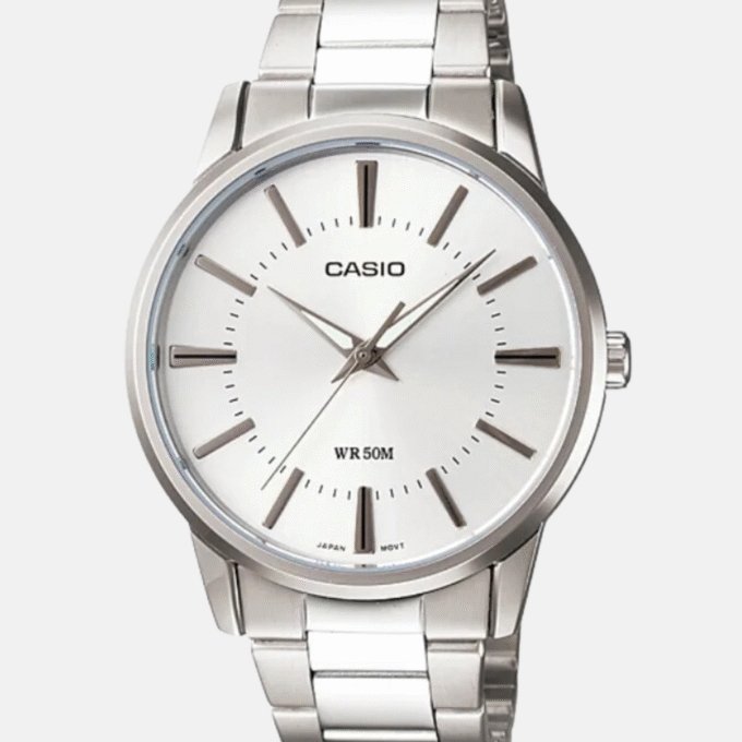 Montre CASIO Homme - MTP-1303D-7AVDF - Bracelet Gris En Acier Inoxydable - Cadran Blanc - 12 Mois De Garantie