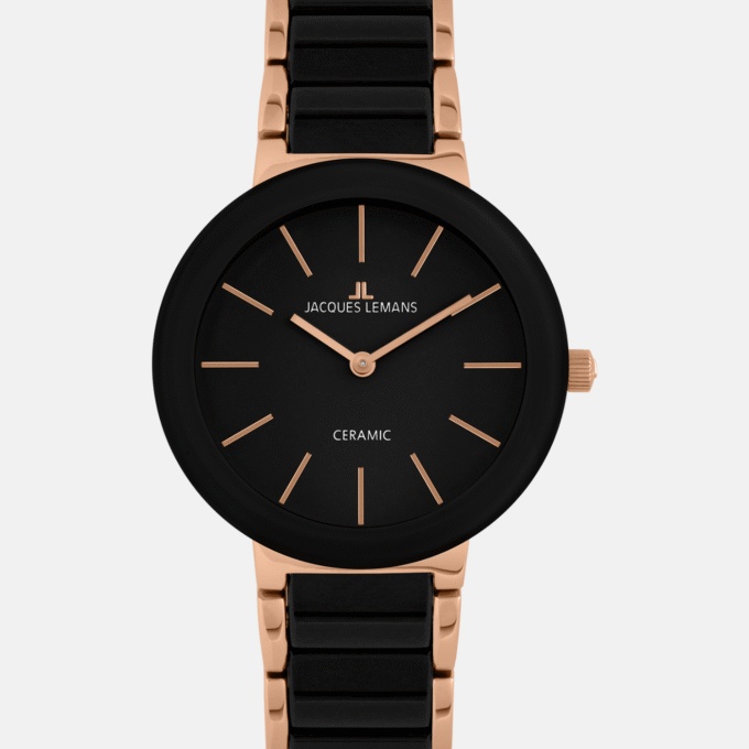 Montre Jacques Lemans Femme - 42-7C - Bracelet En Céramique Noir - Cadran Rond Noir - Etanche