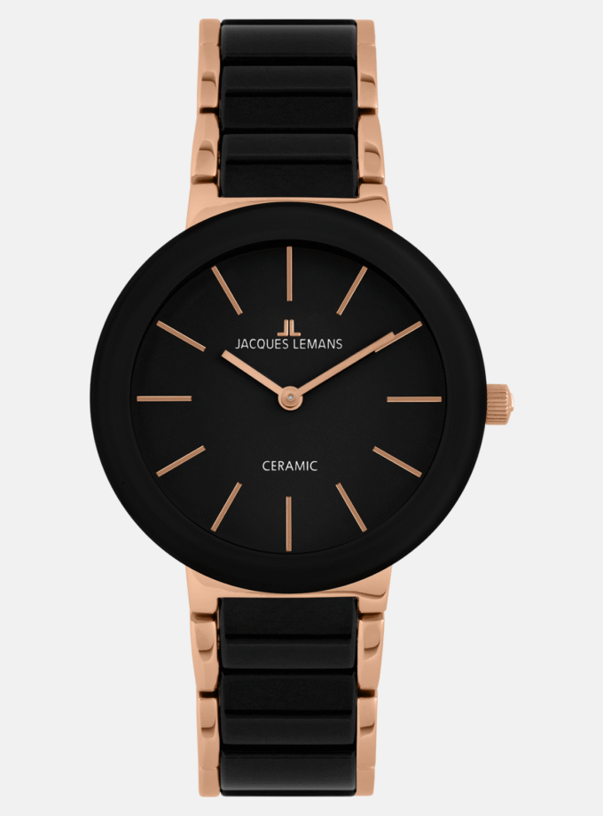 Montre Jacques Lemans Femme - 42-7C - Bracelet En Céramique Noir - Cadran Rond Noir - Etanche