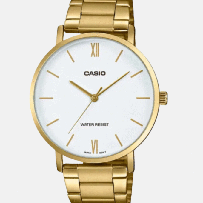 Montre CASIO Homme - MTP-VT01G-7BUDF - Bracelet Dorée En Acier Inoxydable - Cadran Blanc - 12 Mois De Garantie