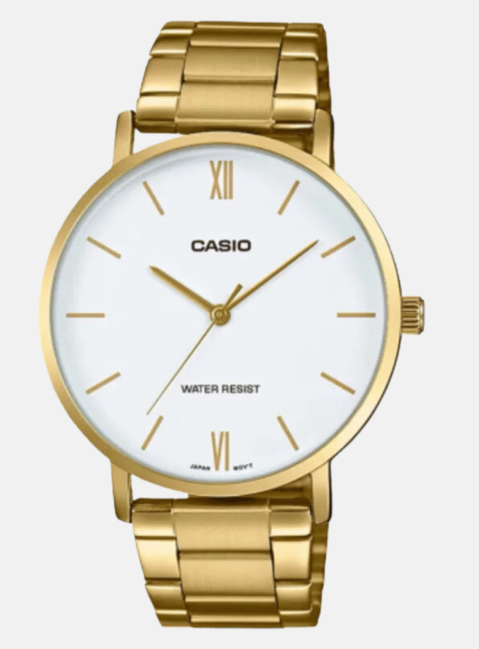 Montre CASIO Homme - MTP-VT01G-7BUDF - Bracelet Dorée En Acier Inoxydable - Cadran Blanc - 12 Mois De Garantie