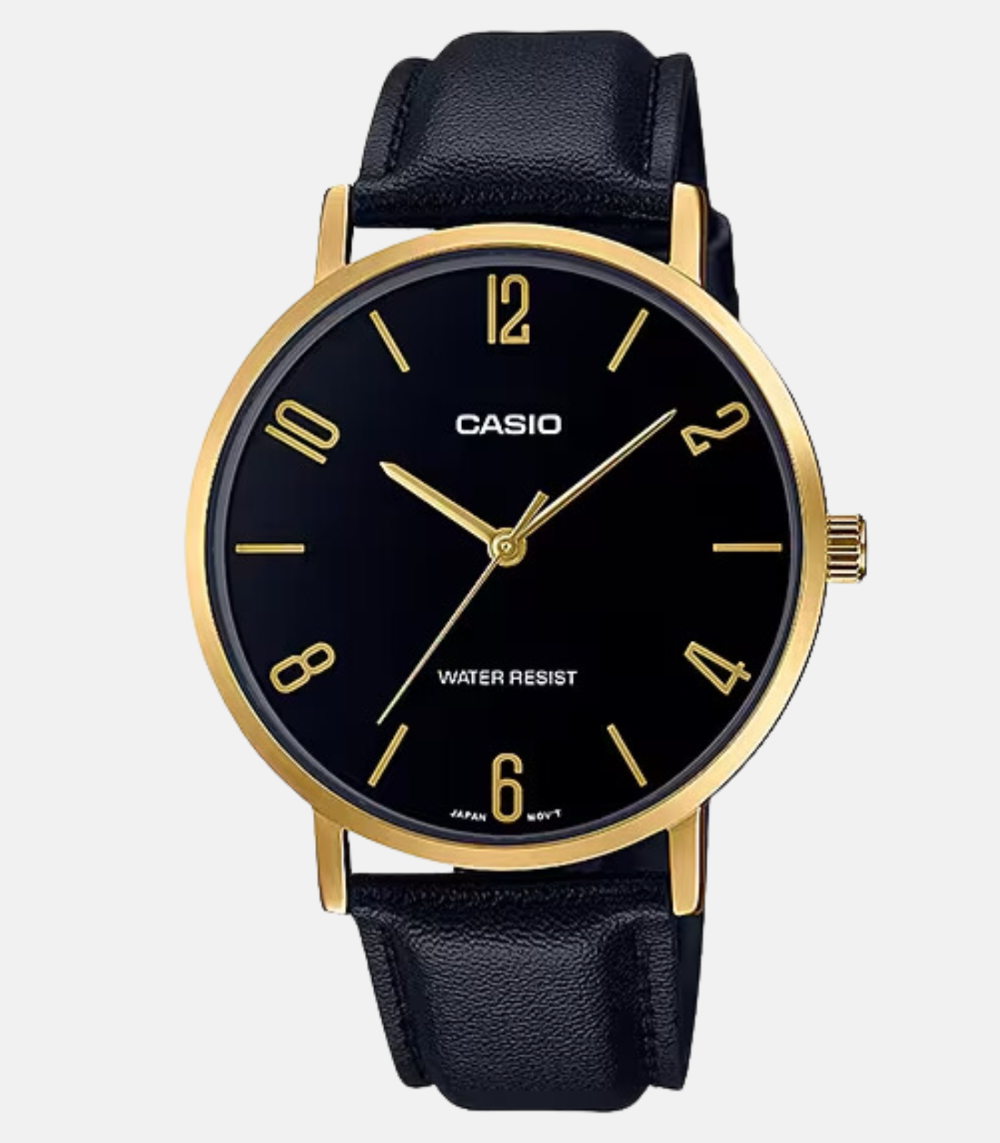 Montre CASIO Homme - MTP-VT01GL-1B2UDF - Bracelet Noir En Cuir Véritable - Résistante à l'eau - 12 Mois De Garantie