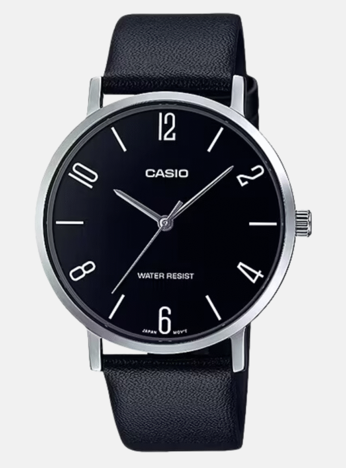 Montre CASIO Homme - MTP-VT01L-1B2UDF - Bracelet Noir En Cuir Véritable - Résistante à l'eau - 12 Mois De Garantie
