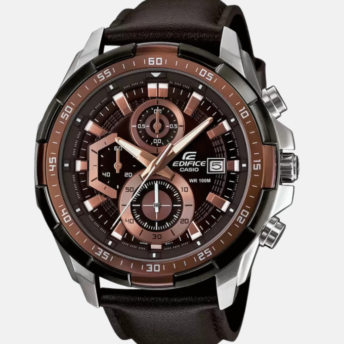 Montre CASIO Homme - EFR-539L-5AVUDF - Bracelet Marron En Cuir Véritable - Cadran Marron - 12 Mois De Garantie