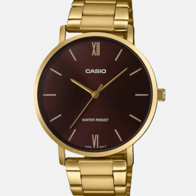 Montre CASIO Homme - MTP-VT01G-5BUDF - Bracelet Doré En Acier Inoxydable - Cadran Marron - 12 Mois De Garantie