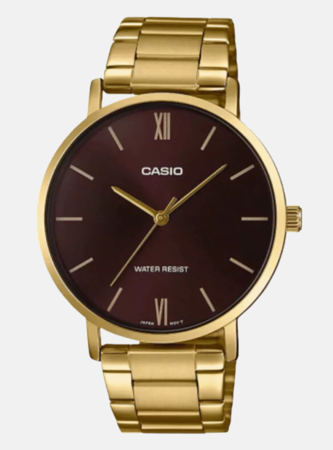 Montre CASIO Homme - MTP-VT01G-5BUDF - Bracelet Doré En Acier Inoxydable - Cadran Marron - 12 Mois De Garantie