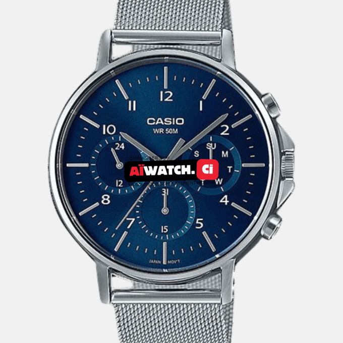 Montre CASIO Homme - MTP-E321M-2AVDF - Bracelet Gris En Acier Inoxydable - Résistante à l'eau - 12 Mois De Garantie