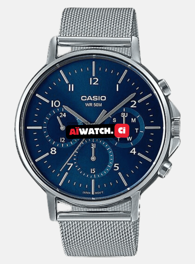 Montre CASIO Homme - MTP-E321M-2AVDF - Bracelet Gris En Acier Inoxydable - Résistante à l'eau - 12 Mois De Garantie