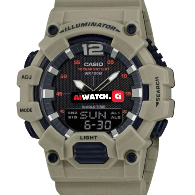 Montre CASIO Homme - Bracelet Brun En Resine - HDC-700-3A3VDF - Résistante à l'eau - 12 Mois De Garantie