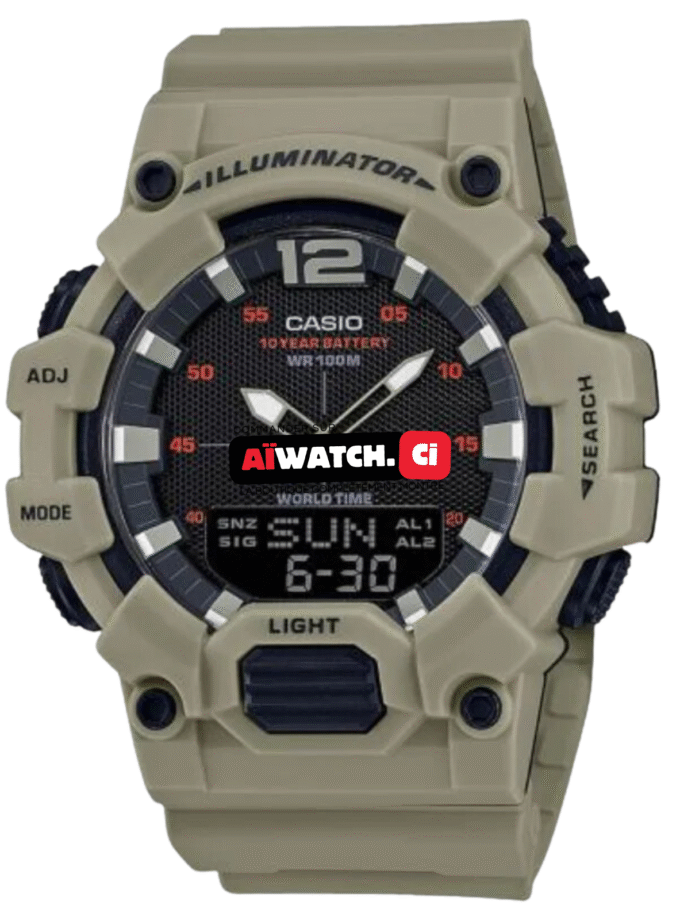 Montre CASIO Homme - Bracelet Brun En Resine - HDC-700-3A3VDF - Résistante à l'eau - 12 Mois De Garantie