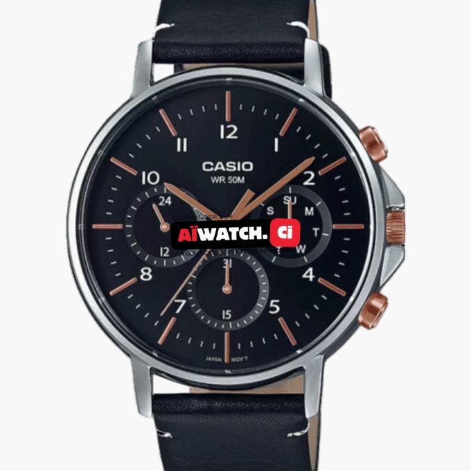 Montre Homme Casio - MTP-E321L-1AVDF - Bracelet Noir en Cuir - Affichage analogique - Résistant à l'eau